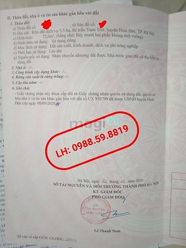 Hình ảnh Đất DV đường 32, TT Trạm Trôi, Hoài Đức, sổ đỏ CC , TT hành chính