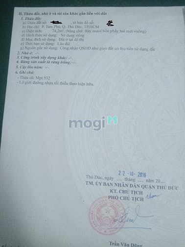 Hình ảnh Chủ ký gửi lô thổ 75m đg Cây Keo,Linh Trung.Sát bên KDC Thăng Long