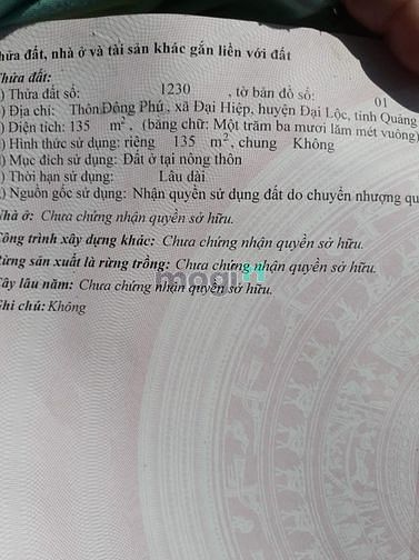 Hình ảnh Lô đất hot thôn Đông Phú,Đại Lộc,Quảng Nam giá chỉ 770Tr -135m2