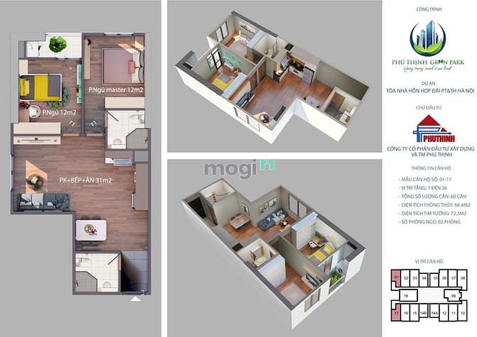 Hình ảnh Bán CHCC dự án Phú Thịnh Green Park giá 1.5 tỷ, 64.5m2, 2N + 2 Wc