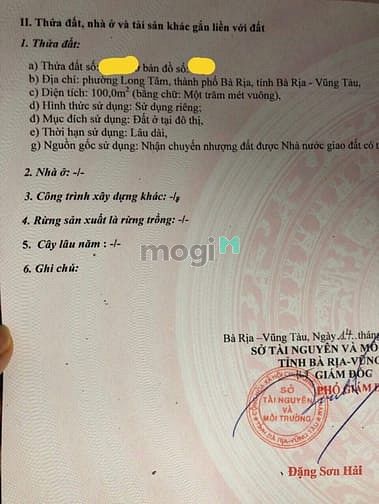 Hình ảnh Bán đất MT Nguyễn Thái Học, Long Tâm, TP Bà Rịa