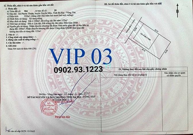 Hình ảnh án đất thổ cư, DT 222m2, TC 100m2, SHR, cách KDL biển Hồ Tràm 2km, H.X