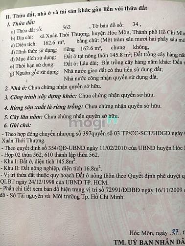 Hình ảnh Đất Thổ Cư 5 x 33m Mặt Tiền Đường XTT25 Gần Chợ Xuân Thới Thượng , HM