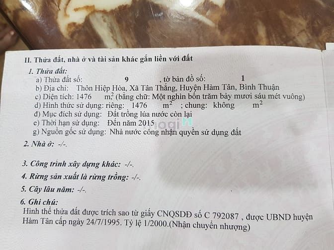 Hình ảnh Cần bán lô đất 7 héc 6 ( 76000 m2 ) Xã Tân Thắng , Hàm tân bình thuận