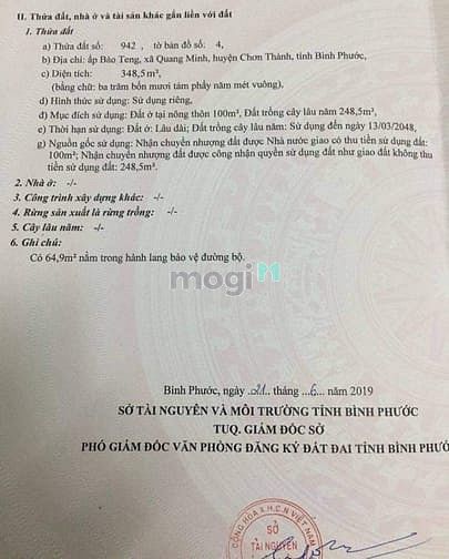 Hình ảnh Bán đất MT ĐT756, Quang Minh, Chơn Thành, DT:348m2,TC100m2, SHR,1,2 tỷ