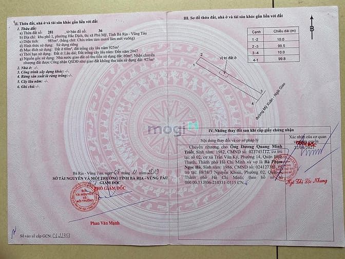 Hình ảnh Bán đất Phú Mỹ ngay Công nghệ cao Hắc Dịch 10x100 thổ 60 chỉ 4,4tr/m2