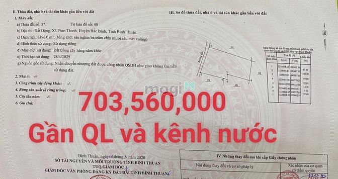 Hình ảnh Bán 6396m2 đất vườn phan thanh gần dân cư và quốc lộ 1A chỉ 671tr