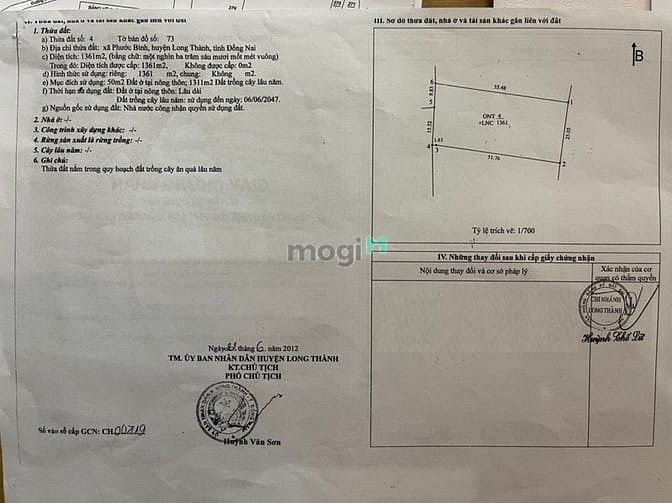 Hình ảnh “Cực Hót” Lô Đất Sào Phước Bình có 50m2 Thổ Cư, 1361m2 Đất, Sổ Hồng