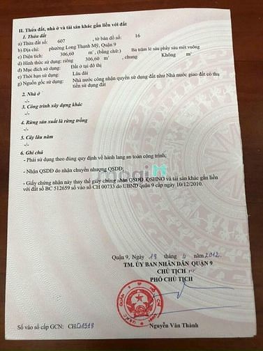 Hình ảnh Bán lô đất P.Long Thạnh Mỹ, Q9 306m2 Giá hời còn thương lượng
