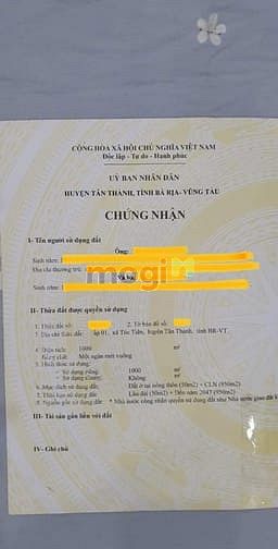 Hình ảnh Chính chủ cần bán đất mặt tiền đường xã Tóc Tiên , Tân Thành , BR –