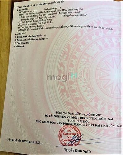 Hình ảnh bán gấp đất phường tân hạnh, biên hòa, gần UBND, 61m2 sổ hồng giá 1t6
