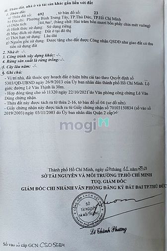 Hình ảnh Bán nhà mt Lê Văn Thịnh, full thổ cư đã trừ lộ giới Giá TL