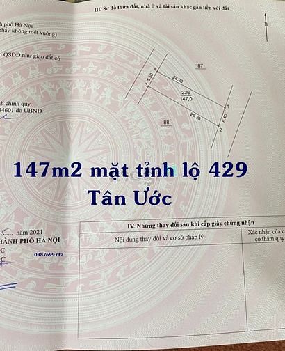 Hình ảnh Cần bán 147m2 đất mặt tỉnh lộ 429 Tân Ước Thanh Oai