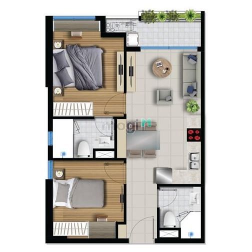 Hình ảnh Mb6623 nạp rút nhanh chóng River Panorama tầng thấp, ban công hướng Bắc. A0771901