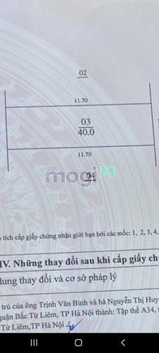 Hình ảnh Đất TĐC Tu Hoàng - Từ Liêm, đường 10m, vỉa hè, 40m, mt 3.5m, 4.35 tỷ