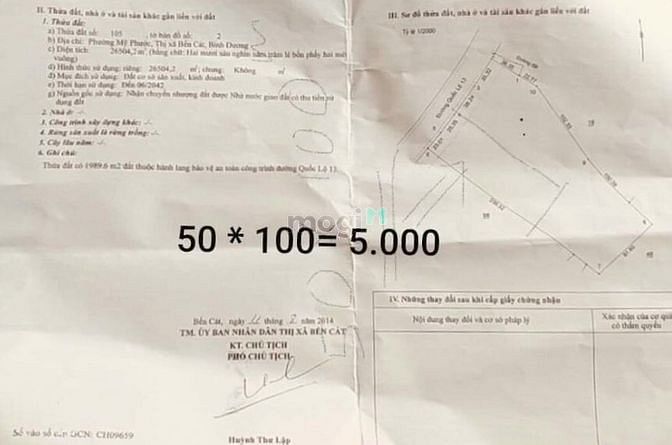 Hình ảnh Bán 50×100=5000m đất SKC, MT QL 13 Mỹ Phước TX Bến Cát