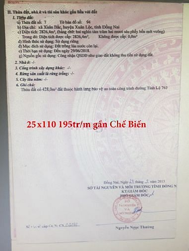 Hình ảnh Bán Đất Mặt Tiền TL763 Xuân Bắc 25x110 4.9 tỷ