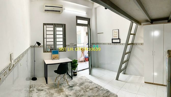 Hình ảnh phòng gác đứng,full nội thất, bancol, cửa sổ, TB