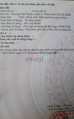 Hình ảnh Lô đất thổ cư 53 m2 Nguyễn Văn Quỳ, p. Phú Thuận, Quận 7