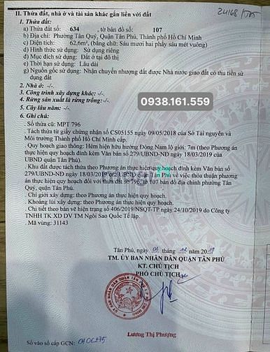 Hình ảnh Bán lô đất 43/38 Đỗ Thừa Luông, P. Tân Quý - DT: 4x15.5m - 5.5 tỷ