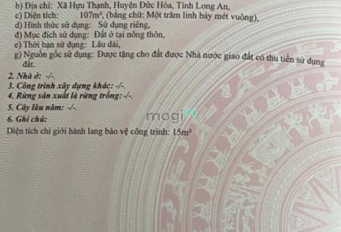 Hình ảnh Bán 107m2 đất gần trạm thu phí Đức Hòa, SHR. giá 1,2 tỷ.