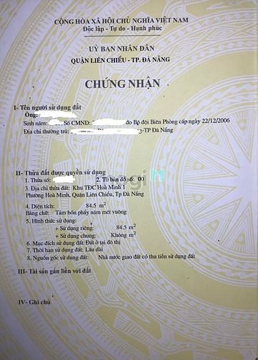 Hình ảnh Cần tiền bán đất đường Nguyễn Thúy,P Hòa Minh,Q Liên Chiểu