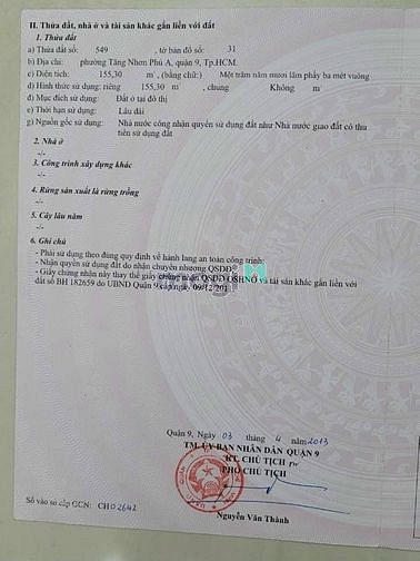 Hình ảnh Bán đất ngang 8x19,5m / 156m2 thổ cư hẻm 72 đường Làng Tăng Phú , Q.9