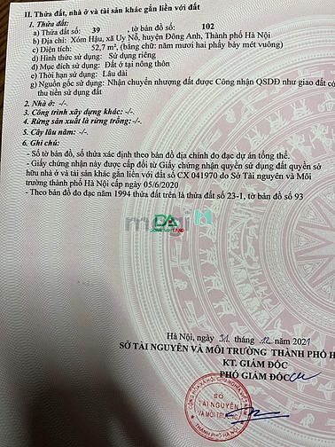 Hình ảnh Bán đất uy nỗ đông anh – 52.7m2 – lô góc – sát đg hậu oai