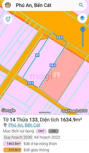 Hình ảnh Bán đất 2MT Phú An, Bến Cát, DT:24x68, TC150m2, SHR, giá 18,480 tỷ