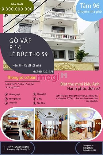 Hình ảnh Gò vấp, P14, Lê Đức Thọ 59,Hẻm xe hơi, 5 tầng, 9.3 Tỷ
