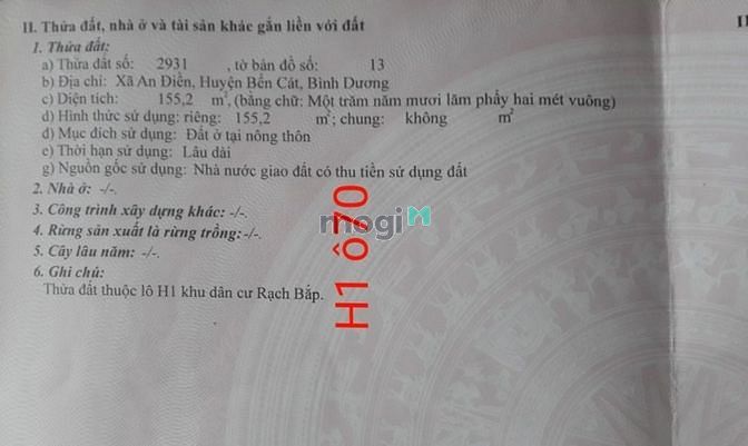 Hình ảnh Bán đất An Điền, Bến Cát, DT:7x22, TC100%, SHR, giá chỉ 2,050 tỷ