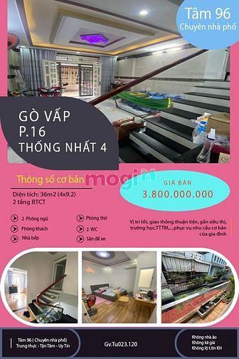 Hình ảnh Gò Vấp, P16, Thống Nhất 4, 2 tầng,  36m2  3.8 tỷ