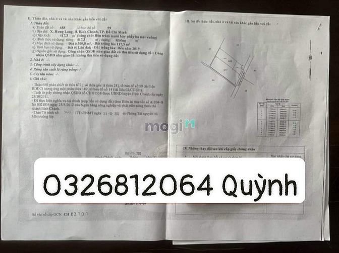 Hình ảnh Bán gấp lô đất trung tâm Bình chánh 417m2 sổ sẵn,có 300m2 thổ,chỉ 1ty8