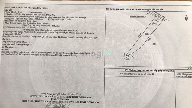 Hình ảnh Đất Xào 1.300m2 Xuân Tây, Cẩm Mỹ, Giáp Suối, Có Thổ Cư