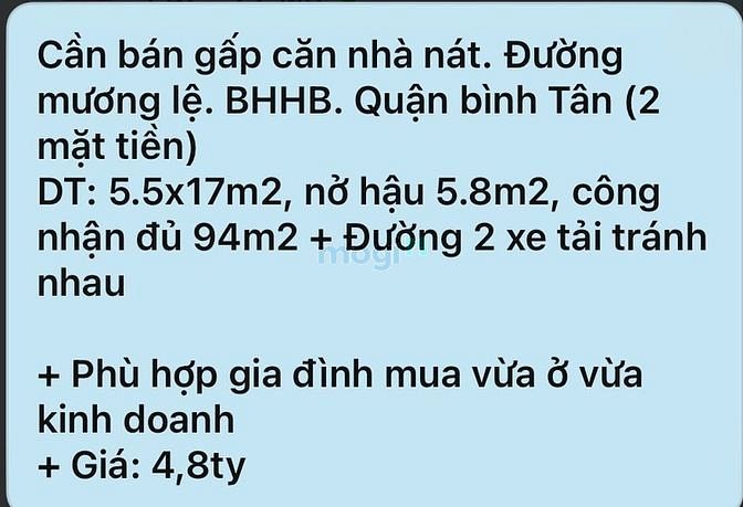 Hình ảnh Bán nhà 2 mặt tiền liên khu 4-5. BHHB. Bình Tân