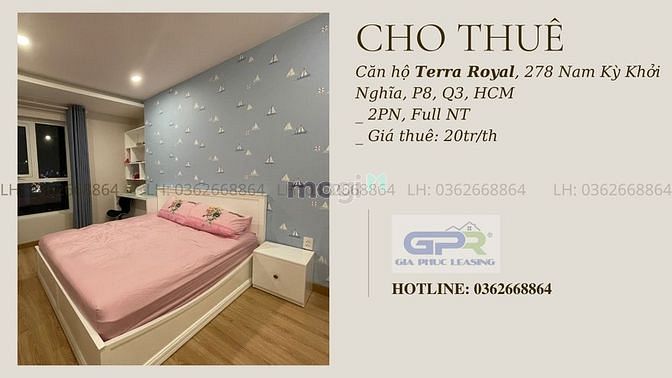 Hình ảnh Cho thuê Trang Chủ MB66.COM / Đăng Ký Tặng 66K chung cư Terra Royal, Q3, 58m2, 2PN, giá 20 tr/th. LH:
