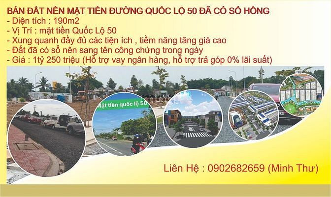 Hình ảnh Bán Đất thổ cư MẶT TIỀN QL50, khu đông dân, Sổ hồng