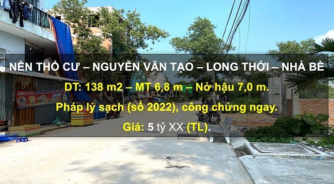 Hình ảnh ĐẤT NỀN THỔ CƯ - Nguyễn Văn Tạo - Long Thới - Nhà Bè