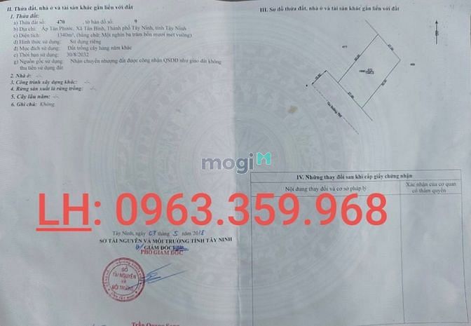 Hình ảnh Đất Mặt Tiền Đường 793, Tân Bình-Tây Ninh, Sổ Đỏ DT: 1340 6m²,