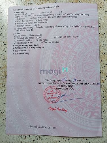 Hình ảnh Bán nhà phường 6 mỹ tho hẻm hóa sinh diện tích 60m2  giá 1,4 tỷ