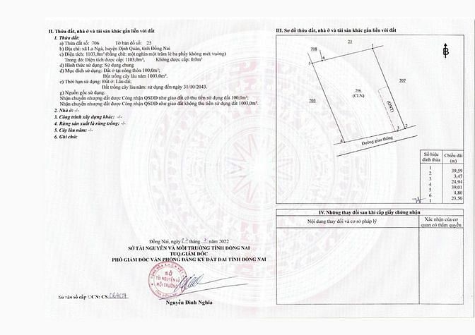 Hình ảnh Cần bán 1100m2 đất vườn xoài, có 100m2 đất thổ cư, SHR,CCCNN