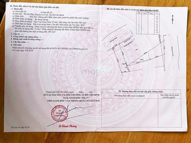 Hình ảnh Bán đất 2 mặt tiền đường Cây Gõ - 453m2 - 13x44 - 72m2 thổ cư - Củ Chi