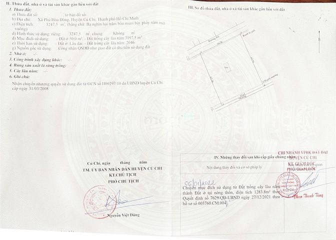 Hình ảnh Bán đất đường 436 - 3247m2 - 50x63 - 1333m2 thổ cư - xã Phú Hòa Đông