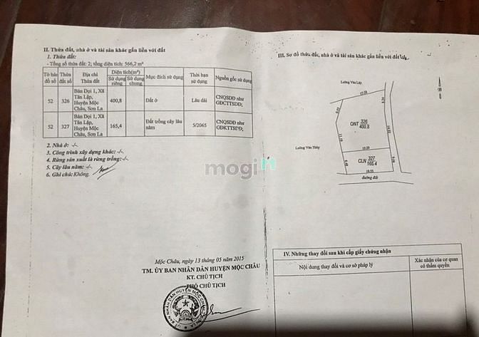 Hình ảnh Đất sổ đỏ 565m2 tại bản Dọi ,Tân Lập ,Mộc Châu ,Sơn La