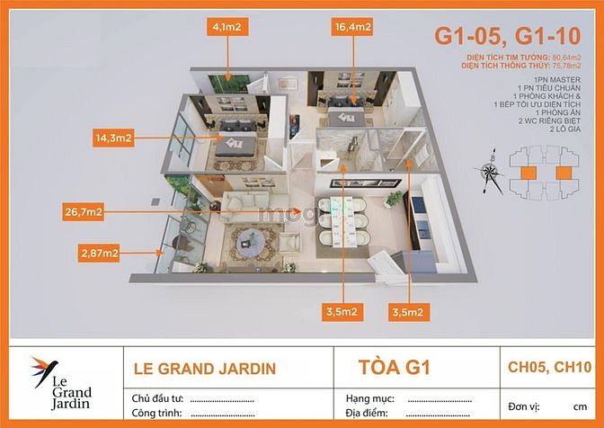 Hình ảnh Cần bán nhanh trước Tết CH 2 PN, diện tích 75m2, dự án Le Grand Jardin