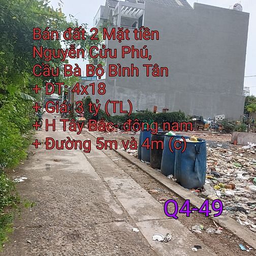 Hình ảnh Bán đất 2 Mặt tiền Nguyễn Cửu Phú Binh Tân 4x18 sổ hồng