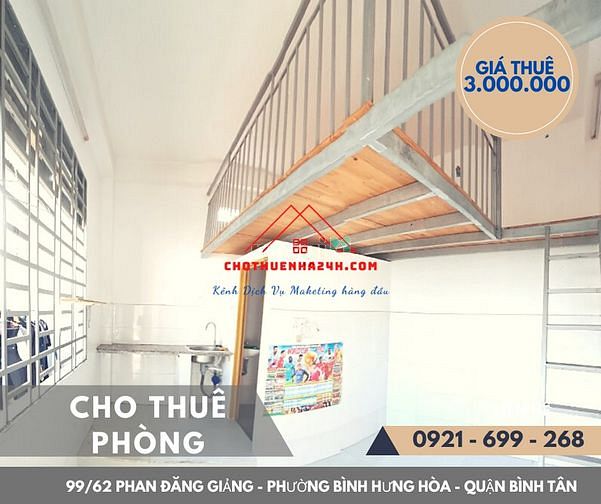 Hình ảnh Cho Thuê Phòng 25m2, có Gác số 99/62 Phan Đăng Giảng, P.BHH, Bình Tân