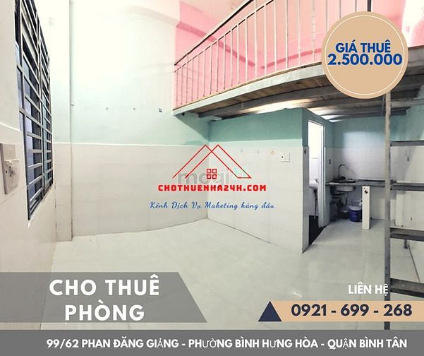 Hình ảnh Cho Thuê Phòng 25m2, có Gác số 99/62 Phan Đăng Giảng, P.BHH, Bình Tân