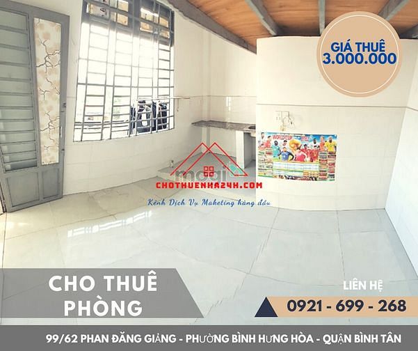 Hình ảnh Cho Thuê Phòng 25m2, có Gác số 99/62 Phan Đăng Giảng, P.BHH, Bình Tân