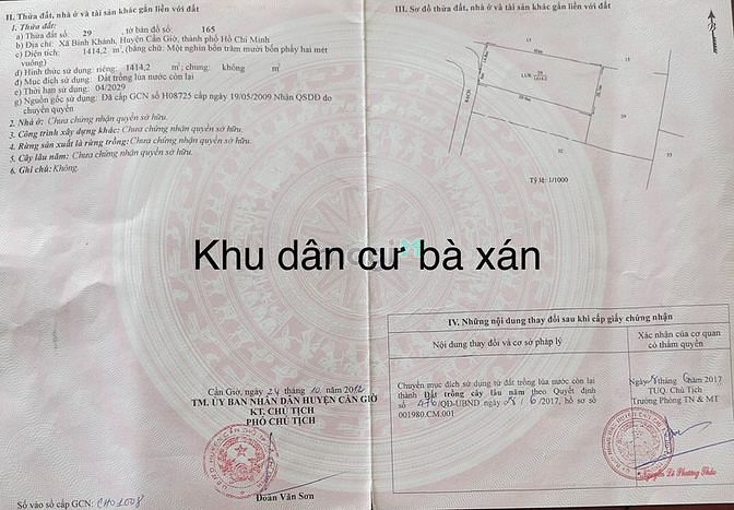 Hình ảnh Bán lô đất ngay KDC Bà Xán xã Bình Khánh Cần Giờ, 1414 m2, giá 2,9 tỷ